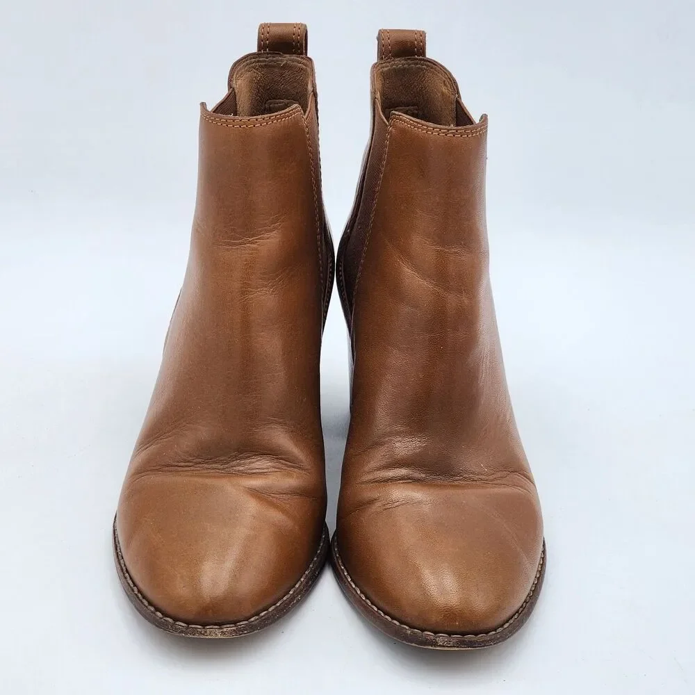 Madewell Regan Chelsea Brown Leather Block Heeled Ankle Boots Size 8 - Picture 2 of 10